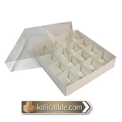 Asetat Kapaklı Beyaz Kutu 16 Bölmeli 20x20x3-KoliCadde