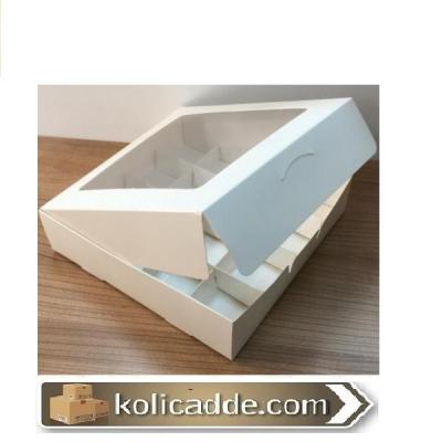 Altı Beyaz Asetat Kapaklı 16 Bölmeli Karton Kutu 25x25x5 cm-KoliCadde