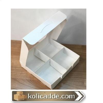 Altı Beyaz 4 Bölmeli Asetat Pencereli Karton Kutu 10x10x3 cm-KoliCadde
