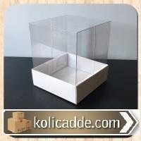 Asetat Kapaklı Beyaz Kutu 9x9x10 cm.-KoliCadde