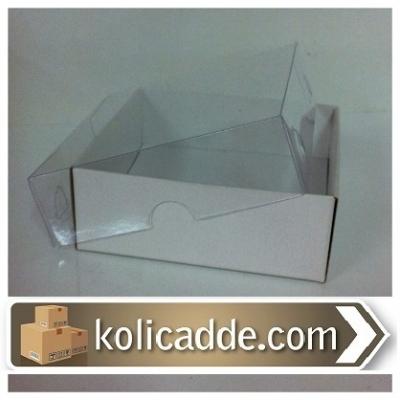 Asetat Kapaklı Beyaz Karton Kutu 9x9x7 cm-KoliCadde
