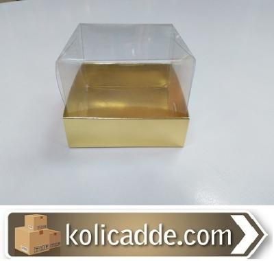 Asetat Kapaklı Kutu Alt Kısmı Gold Renkli Karton 9x9x5 cm-KoliCadde