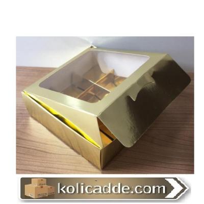 Altı Gold 9 Bölmeli Asetat Pencereli Karton Kutu 15x15x5 cm-KoliCadde