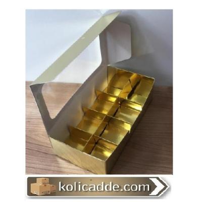 Altı Gold 8 Bölmeli Asetat Pencereli Karton Kutu 20x10x5 cm-KoliCadde