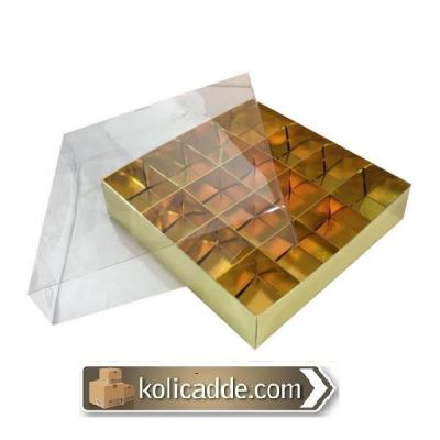 Asetat Kapaklı Gold Kutu 16 Bölmeli 20x20x3-KoliCadde