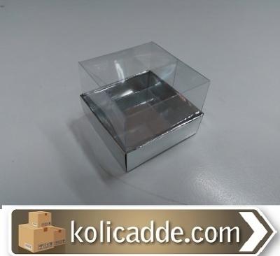 Asetat Kapaklı Gümüş Karton Kutu 9x9x7 cm-KoliCadde
