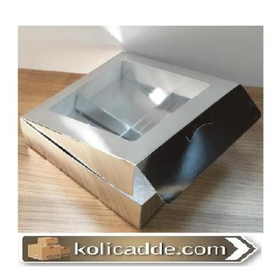 Altı Gümüş 4 Bölmeli Asetat Pencereli Karton Kutu 15x15x5 cm-KoliCadde