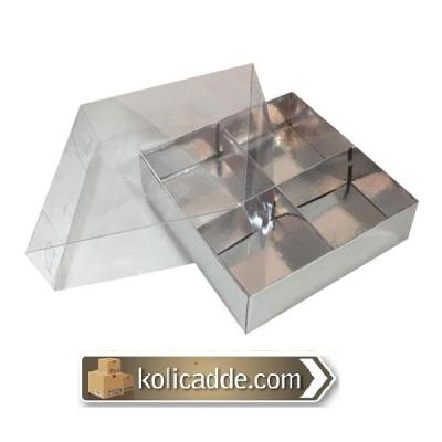 Asetat Kapaklı Gümüş Kutu 4 Bölmeli 20x20x3