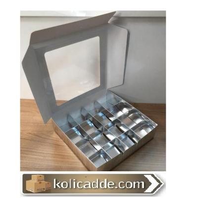 Altı Gümüş Asetat Kapaklı 16 Bölmeli Karton Kutu 25x25x5 cm-KoliCadde