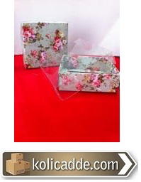 Şeffaf Kapaklı Çiçekli Karton Kutu 9x9x3 cm