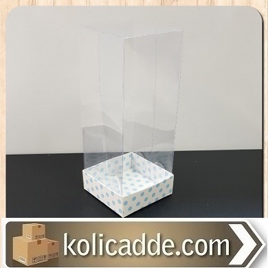 Asetat Kapaklı Mavi Puanlı Kutu 6x6x15,5 cm.-KoliCadde