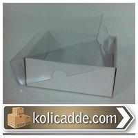 Karton Kutu Şeffaf Kapaklı 9x9x3 cm Beyaz-KoliCadde