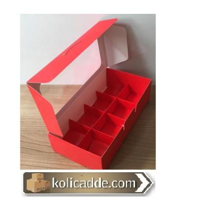 Altı Kırmızı 8 Bölmeli Asetat Pencereli Karton Kutu 20x10x5 cm-KoliCad