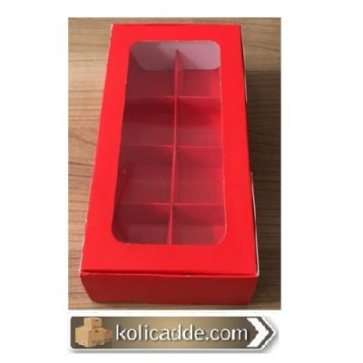 Altı Kırmızı 8 Bölmeli Asetat Pencereli Karton Kutu 20x10x5 cm-KoliCad