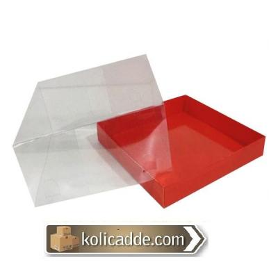 Asetat Kapaklı Altı Kırmızı Karton Kutu 20x20x10 cm-KoliCadde