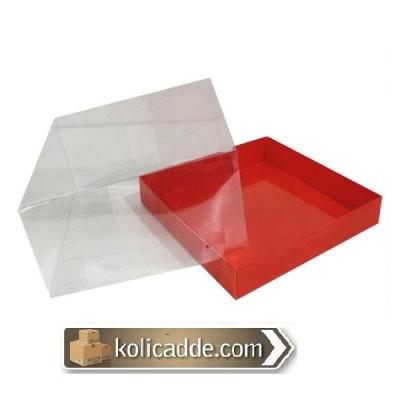Asetat Kapaklı Altı Kırmızı Karton Kutu 20x20x8 cm-KoliCadde