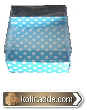 Mavi Puanlı Asetat Kapaklı Kutu 8x8x3 cm-KoliCadde