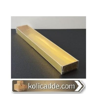Altı Metalize Altın Rengi Karton Üstü Asetat Kapaklı Kutu 4x24x2 cm-Ko