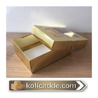 Asetat Pencereli Metalize Gold Kutu 12x15x5 cm-KoliCadde