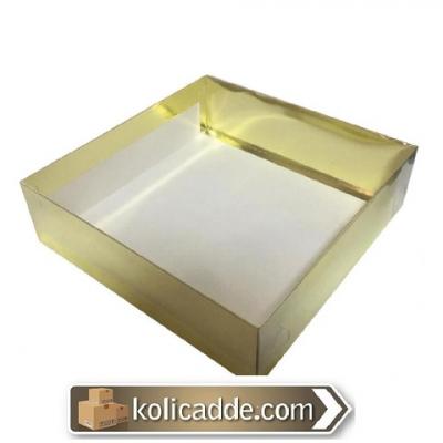 Asetat Kapaklı Altın Karton Kutu 30x30x10 cm-KoliCadde