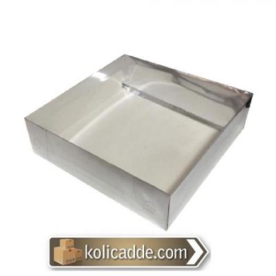 Asetat Kapaklı Gümüş Karton Kutu 30x30x10 cm-KoliCadde