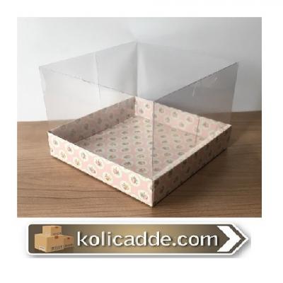 Asetat Kapaklı Gül Desenli Kutu 15x15x10cm-KoliCadde