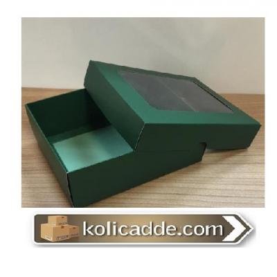 Asetat Pencereli Yeşil Karton Kutu 12x15x5 cm-KoliCadde
