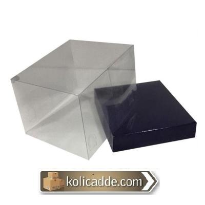 Asetat Kapaklı Altı Lacivert Karton kutu 15x15x17.5 cm-KoliCadde