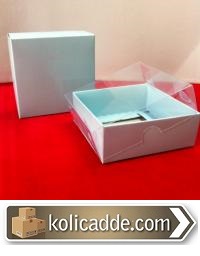 Asetat Kapaklı Mavi Hediye Kutusu 9x9x3 cm-KoliCadde