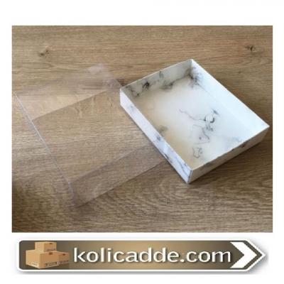 Mermer Desenli Asetat Kapaklı Beyaz Kutu 12x15x5 cm-KoliCadde