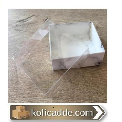 Mermer Desenli Asetat Kapaklı Beyaz Kutu 8x8x3 cm-KoliCadde