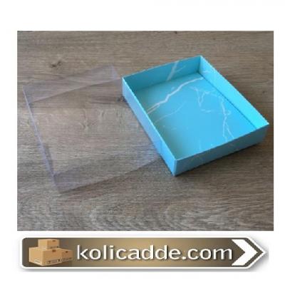 Mermer Desenli Asetat Kapaklı Mavi Kutu 12x15x3 cm-KoliCadde