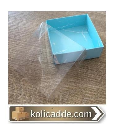 Mermer Desenli Asetat Kapaklı Mavi Kutu 8x8x3 cm-KoliCadde