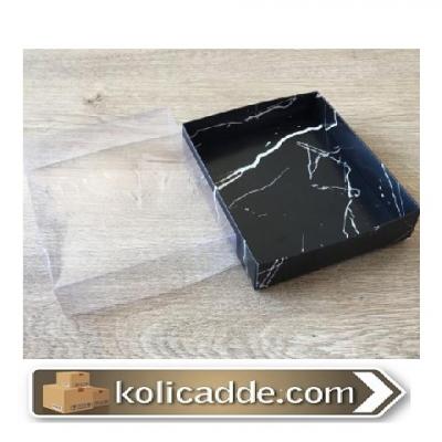Mermer Desenli Asetat Kapaklı Siyah Kutu 12x15x3 cm-KoliCadde