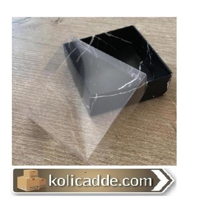 Mermer Desenli Asetat Kapaklı Siyah Kutu 8x8x3 cm-KoliCadde