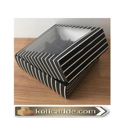 Altı Siyah Beyaz 9 Bölmeli Asetat Pencereli Karton Kutu 15x15x5 cm-Kol