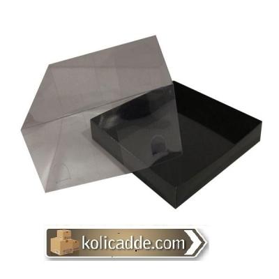 Asetat Kapaklı Altı Siyah Karton kutu 15x15x10 cm-KoliCadde