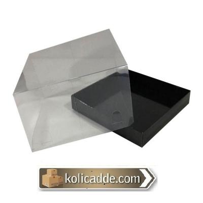 Asetat Kapaklı Altı Siyah Karton kutu 15x15x12 cm-KoliCadde