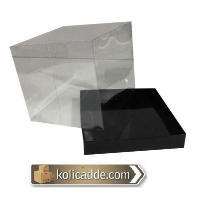 Asetat Kapaklı Altı Siyah Karton kutu 15x15x17.5 cm-KoliCadde