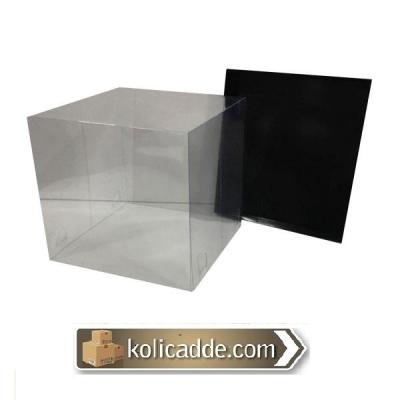 Asetat Kapaklı Altı Siyah Karton kutu 15x15x20 cm-KoliCadde