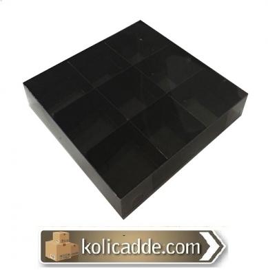 Asetat Kapaklı 9 Bölmeli Siyah Kutu 15x15x3-KoliCadde