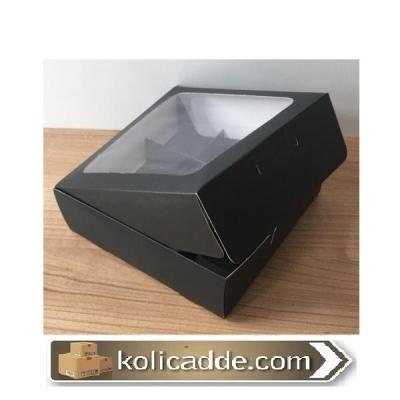Altı Siyah 9 Bölmeli Asetat Pencereli Karton Kutu 15x15x5 cm-KoliCadde