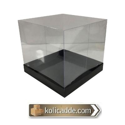 Asetat Kapaklı Altı Siyah Karton Kutu 20x20x17.5 cm-KoliCadde