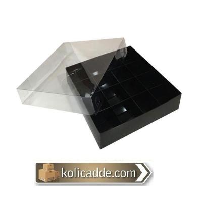 Asetat Kapaklı Siyah Kutu 16 Bölmeli 20x20x3-KoliCadde