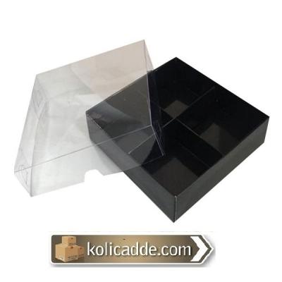 Asetat Kapaklı Siyah Kutu 4 Bölmeli 20x20x3-KoliCadde