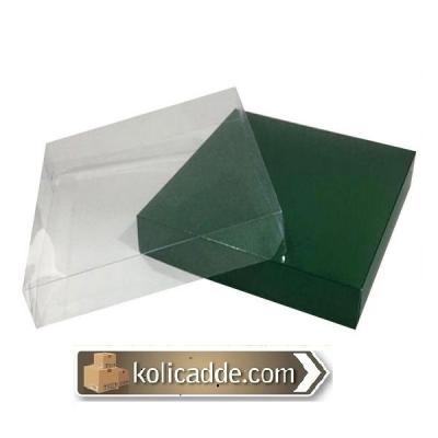 Asetat Kapaklı Altı Yeşil Karton kutu 15x15x3 cm-KoliCadde