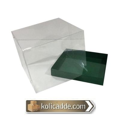 Asetat Kapaklı Altı Yeşil Karton Kutu 20x20x15 cm-KoliCadde