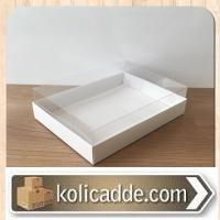 Asetat Kapaklı Altı Beyaz Karton Kutu 15x20x5 cm-KoliCadde