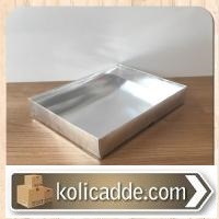 Asetat Kapaklı Altı Gümüş Metalize Karton Kutu 15x20x3 cm-KoliCadde