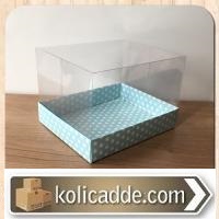Mavi Puantiyeli Altı Karton Kutulu Asetat Kutu 12x15x10-KoliCadde